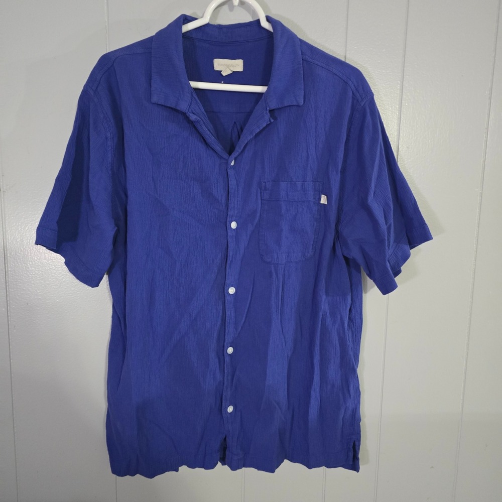 Standard Cloth Button Down Mens Medium Blue‎ Textured Short Sleeve Shirt